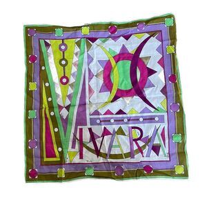 Vintage EMILIO PUCCI Green Yellow & Purple Geometric VIVARA Handkerchief Italy